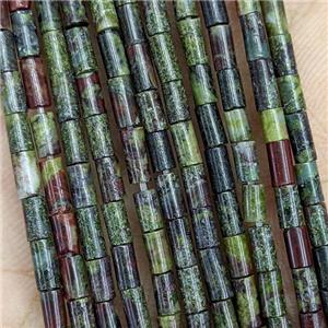 Natural Dragon Bloodstone Tube Beads Green, approx 2x4mm