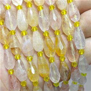 Natural Yellow Hematoid Quartz Beads Faceted Teardrop, approx 8-16mm