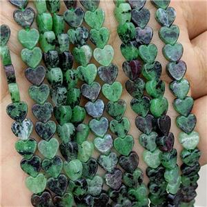 Natural Ruby In Zoisite Heart Beads Green, approx 6mm