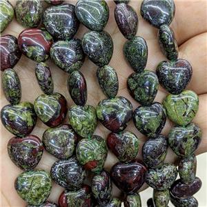 Natural Dragon Bloodstone Heart Beads Green, approx 12mm