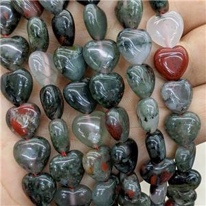 Natural African Bloodstone Heart Beads, approx 12mm