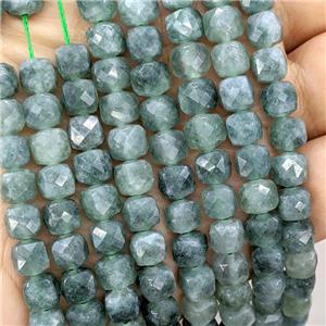 Jade Beads Dye Faceted Cube Green, approx 7-8mm