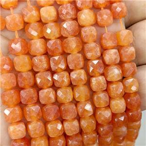 Orange Jade Beads Dye Faceted Cube, approx 7-8mm