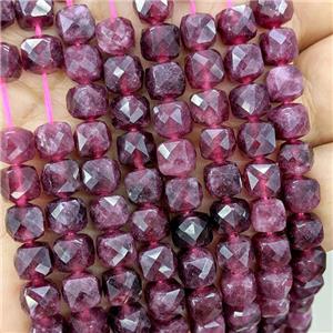 Burgundy Jade Beads Dye Faceted Cube, approx 7-8mm