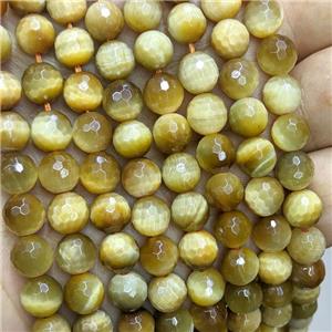 Natural Tiger Eye Stone Beads Golden Dye Faceted Round, approx 6mm dia