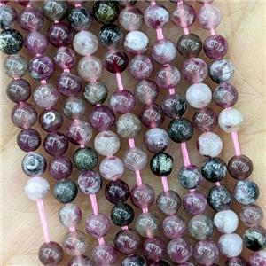 Natural Plum Blossom Tourmaline Beads Smooth Round, approx 4mm