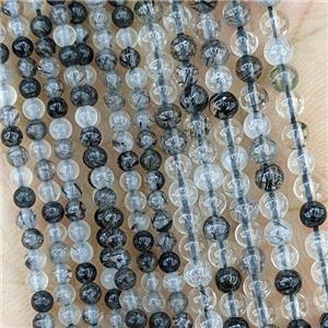 Natural Black Rutilated Quartz Beads Smooth Round Tiny, approx 3mm