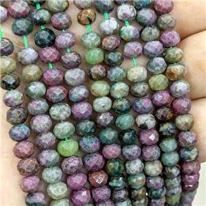 Natural African Ruby Beads Faceted Rondelle Green Red, approx 6mm