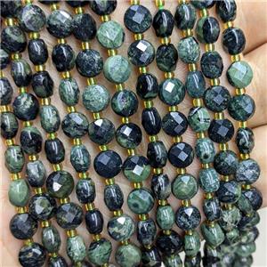 Natural Green Kambaba Jasper Beads Faceted Coin, approx 6mm