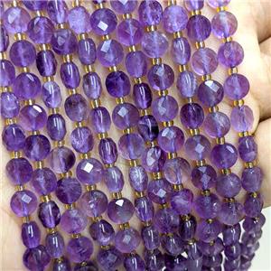 Natural Purple Amethyst Beads Faceted Coin, approx 6mm