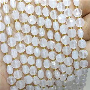 White Clear Quartz Beads Faceted Coin, approx 6mm