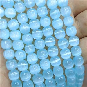 Natural Selenite Barrel Beads Blue Dye, approx 8x8mm