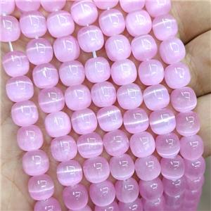 Natural Selenite Barrel Beads Pink Dye, approx 8x8mm