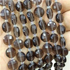 Ice Gray Obsidian Beads Faceted Coin, approx 10mm