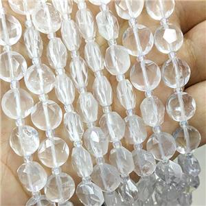 Natural Clear Quartz Beads Faceted Coin, approx 10mm