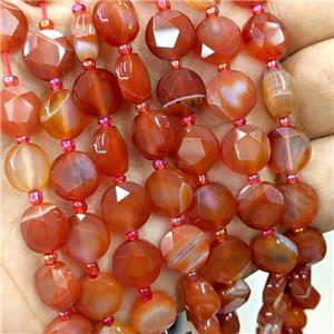 Red Carnelian Agate Beads Faceted Coin, approx 10mm