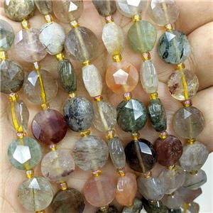 Natural Rutilated Quartz Beads Faceted Coin Mixed, approx 10mm