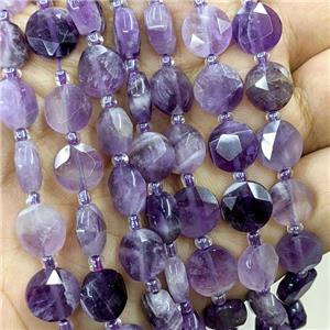 Natural Purple Amethyst Beads Faceted Coin, approx 10mm