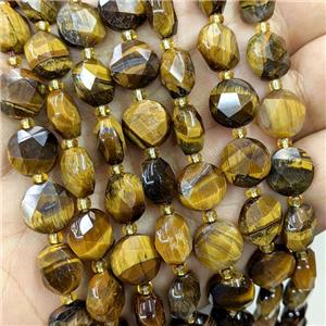 Natural Tiger Eye Stone Beads Faceted Coin, approx 10mm