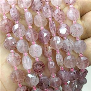 Natural Pink Strawberry Quartz Beads Faceted Coin, approx 10mm