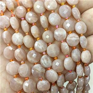 Natural Peach Sunstone Beads Faceted Coin, approx 10mm