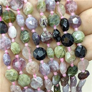 Natural Tourmaline Beads Multicolor Faceted Coin, approx 10mm