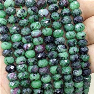 Natural Ruby In Zoisite Beads Green Faceted Rondelle, approx 8mm