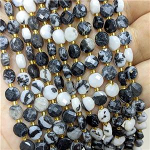 Zebra Jasper Beads Faceted Coin Black White, approx 6mm