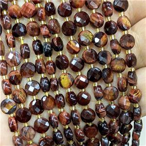 Natural Tiger Eye Stone Beads Red Dye Faceted Coin, approx 6mm