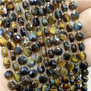 Tiger Eye Stone Beads Inkyellow Faceted Coin, approx 6mm