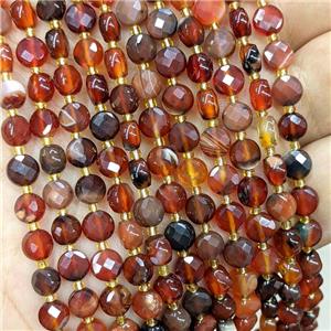 Natural Fancy Agate Beads Red Faceted Coin, approx 6mm