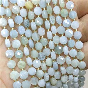 Natural Aquamarine Beads Faceted Coin Flat Round Blue, approx 6mm