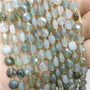 Green Chlorite Quartz Beads Faceted Coin, approx 6mm