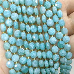 Natural Green Amazonite Beads Faceted Coin, approx 6mm