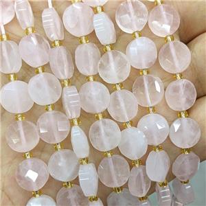 Natural Pink Rose Quartz Beads Faceted Coin, approx 10mm