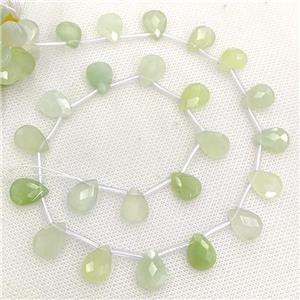 Natural New Mountain Jade Beads Green Faceted Teardrop Topdrilled, approx 10-14mm