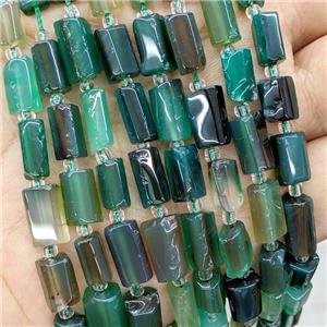 Natural Agate Tube Beads Green Dye, approx 7-14mm