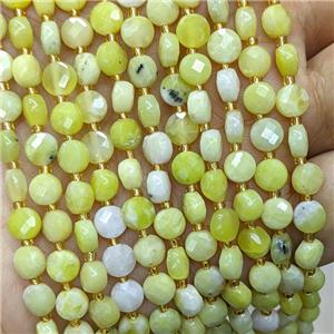 Natural Lemon Jade Beads Faceted Coin, approx 6mm