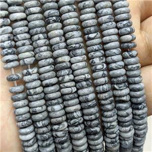 Natural Gray Map Jasper Heishi Beads, approx 2x6mm