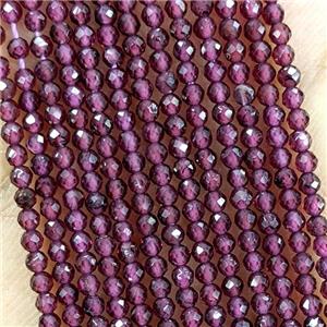 Natural Garnet Beads Purple Faceted Round Pony, approx 2mm