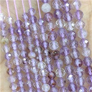 Natural Purple Phantom Quartz Beads Faceted Round, approx 4mm