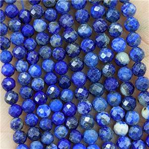 Natural Lapis Lazuli Beads Faceted Round Pony Blue, approx 3mm