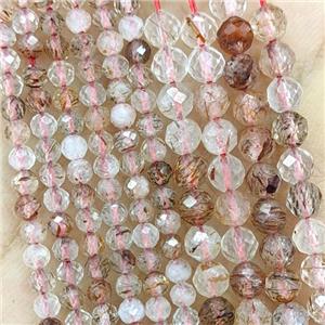 Natural Red Rutilated Quartz Beads Faceted Round Pony, approx 2mm