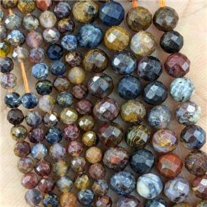 Natural Pietersite Jasper Beads Multicolor Faceted Round, approx 2mm