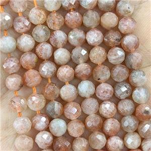 Natural Golden Spot Sunstone Beads Orange Faceted Round B-Grade, approx 5mm