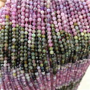 Natural Tourmaline Beads Pink Green Faceted Round, approx 4mm