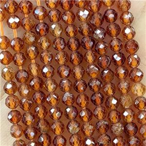 Natural Orange Garnet Beads Faceted Round, approx 3mm