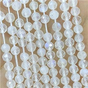 Natural White Moonstone Beads Pony Rainbow Faceted Round, approx 3mm