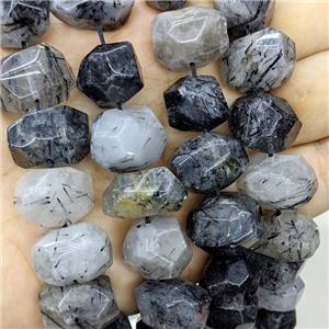 Natural Black Rutilated Quartz Nugget Beads Freeform, approx 13-18mm