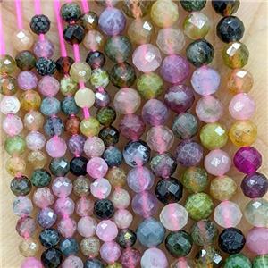 Natural Tourmaline Beads Multicolor Faceted Round, approx 2mm